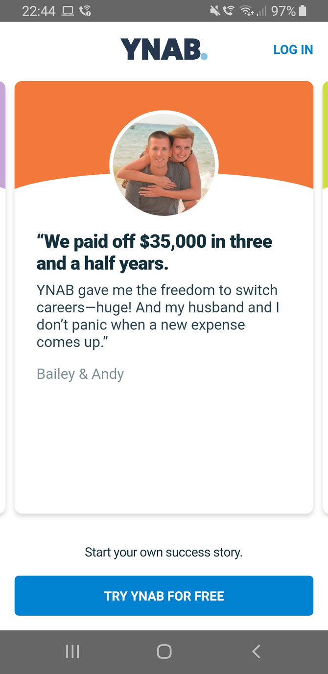 Android YNAB Sign Up Screen