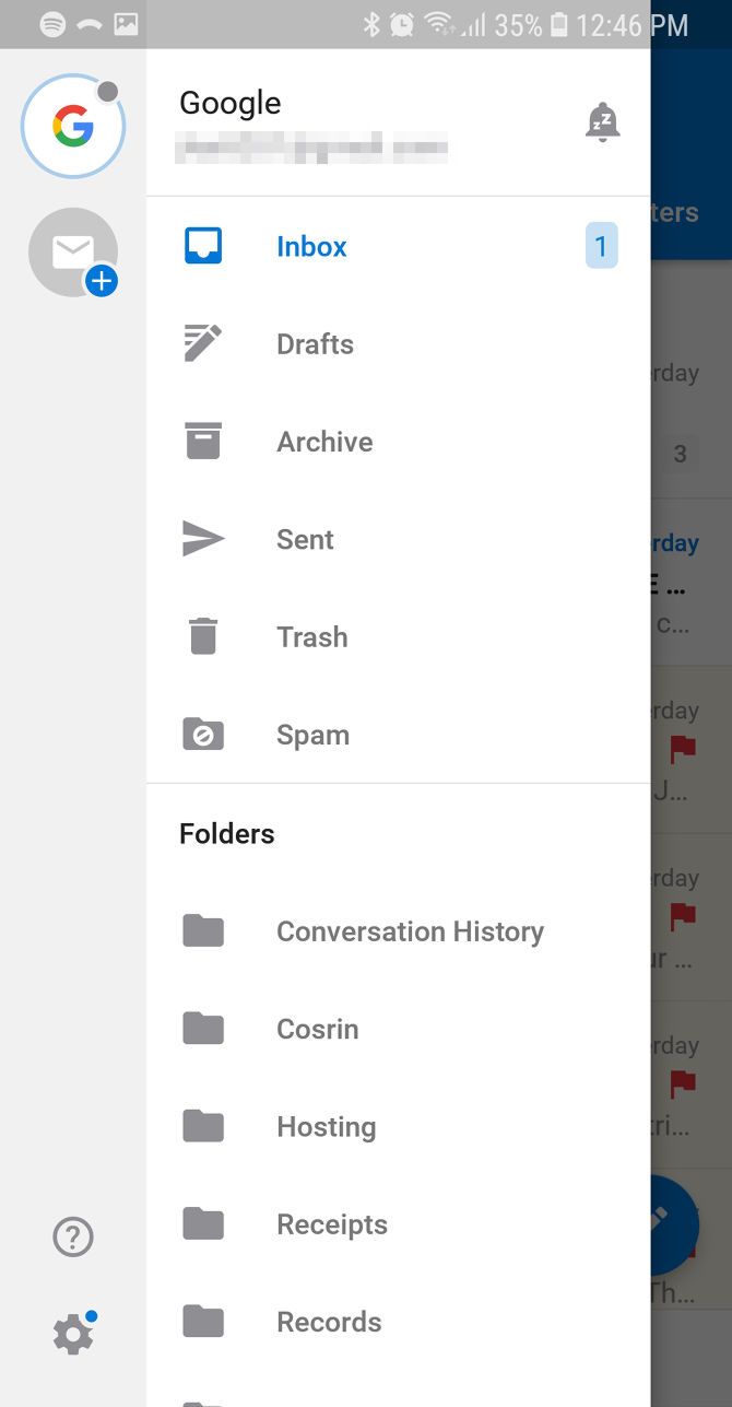 outlook android folders