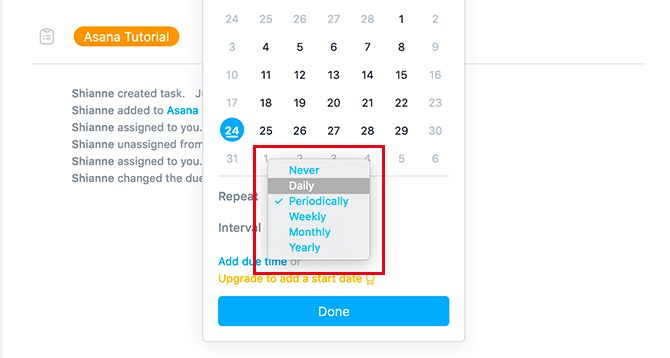 Create Asana Project Assign Repeating Due Date