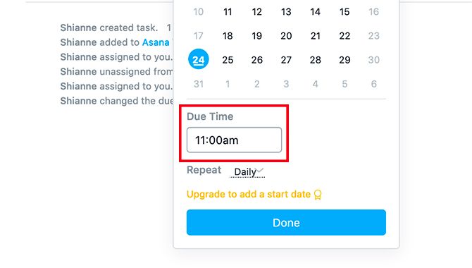 Create Asana Project Assign Due Date Time