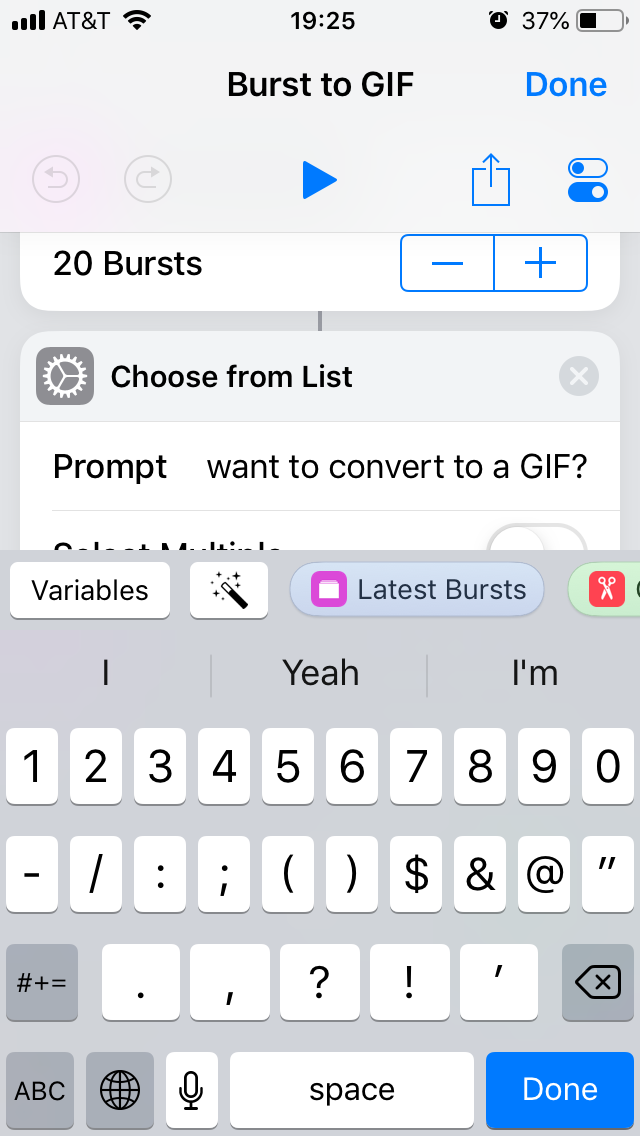 Burst to GIF shortcut settings: Part 2