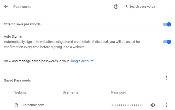 Stored passwords in Chrome