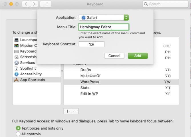 create custom shortcut for bookmark in Safari on Mac