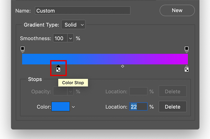 Creating Custom Gradient in Photoshop Color Stop