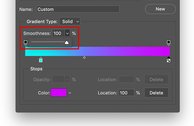 Creating Custom Gradient in Photoshop Adjusting Smoothness