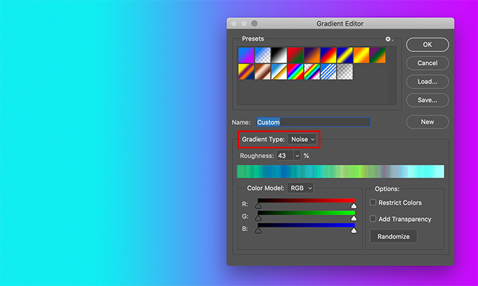 Creating Custom Gradient in Photoshop Noise