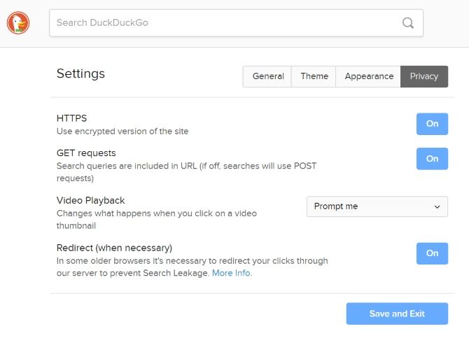 DuckDuckGo Privacy Settings Search Engine