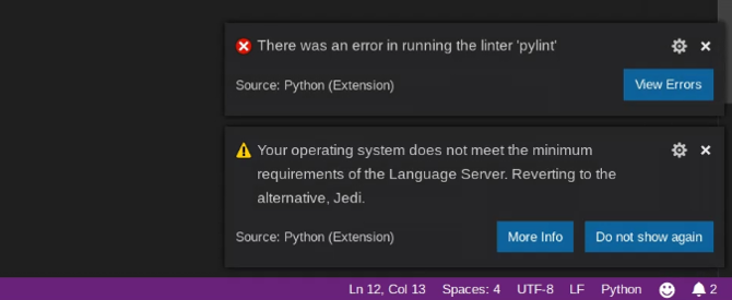 Python Extension errors in Code-OSS