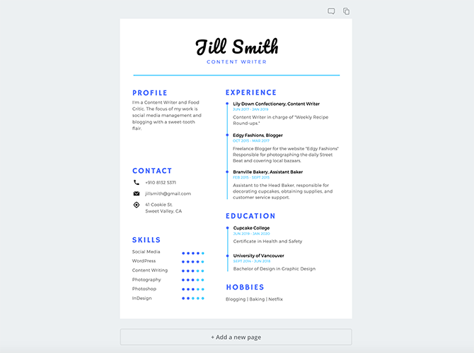 Customizing font and color on a Canva resume
