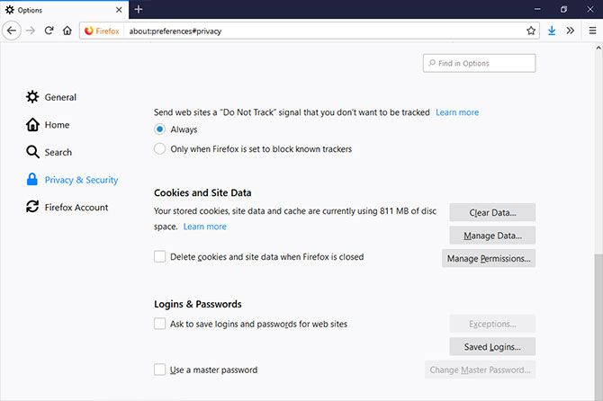 Firefox Privacy Do Not Track Setting
