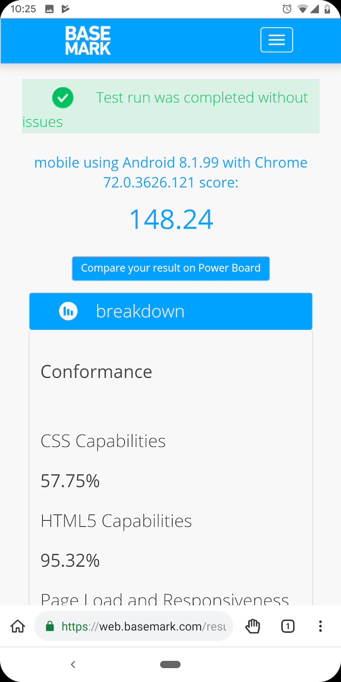 Kiwi browser basemark test result