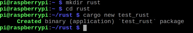 Making a new directory in the terminal and putting a blank rust project in it