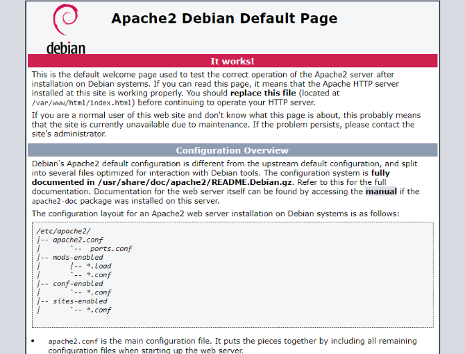 The Apache test screen