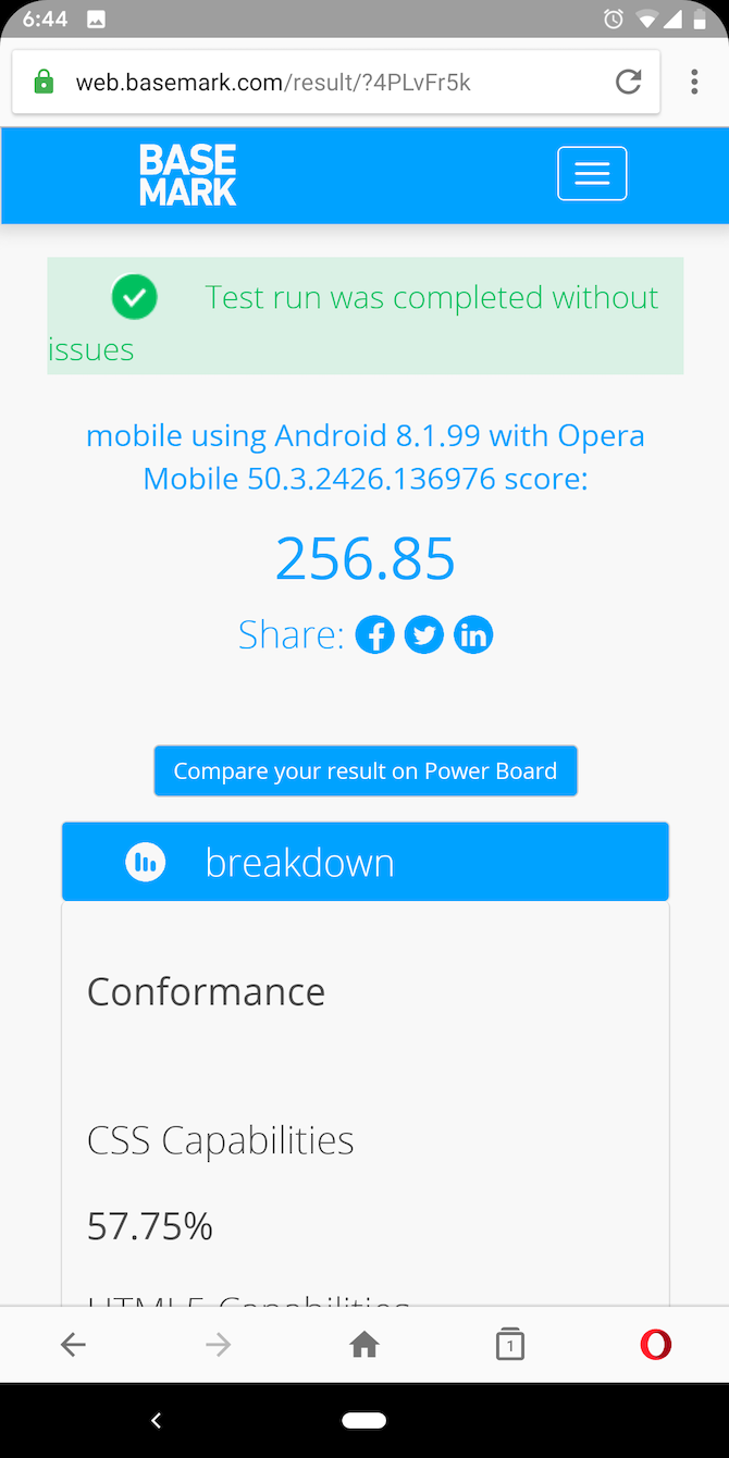 Opera basemark test result
