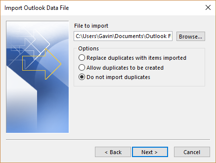 outlook import data file pst merge