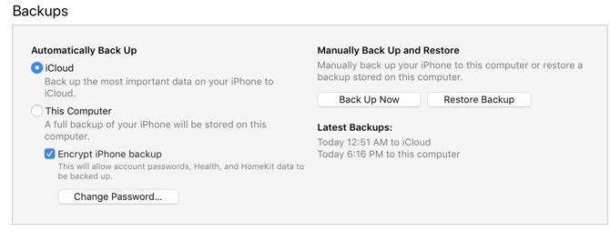 Restoring backup from iTunes