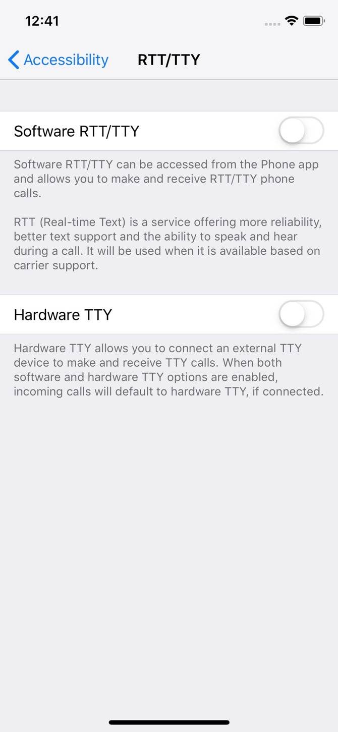 Turning on RTT call settings on iOS