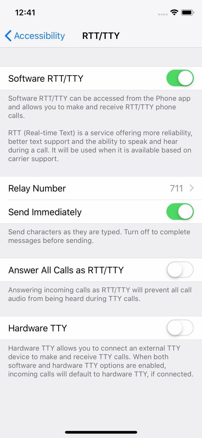 RTT call settings on iOS