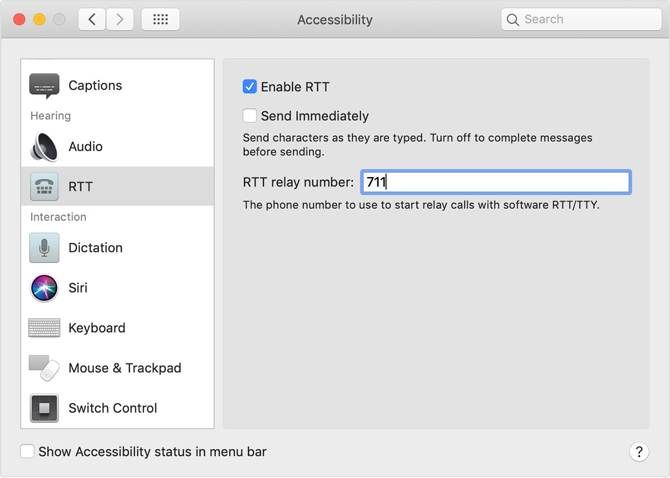 RTT Call settings on macOS