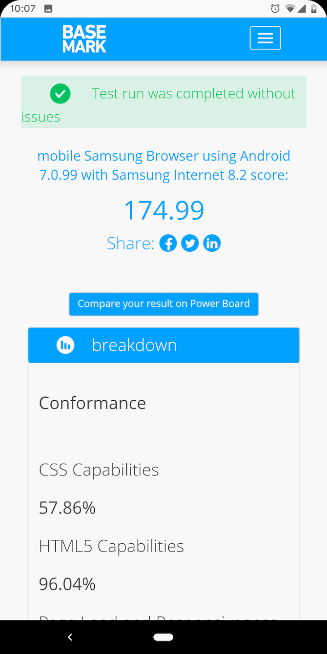 Samsung Internet Browser basemark test result