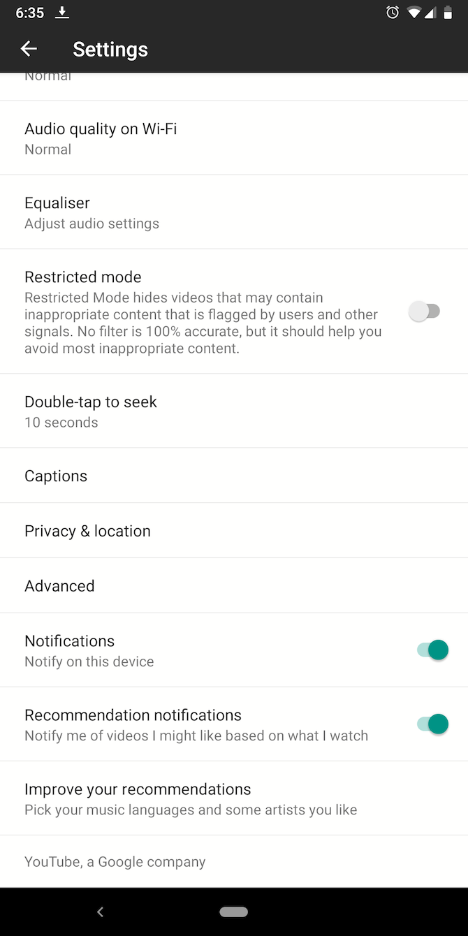 youtube music settings android
