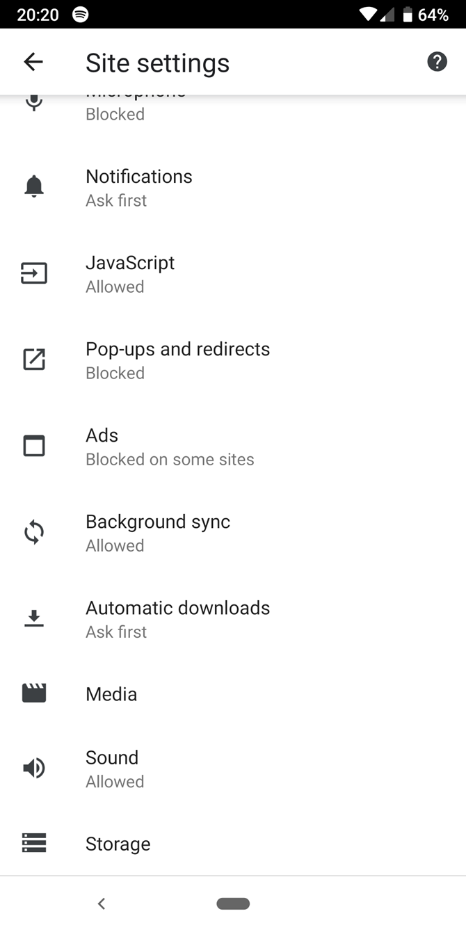 Chrome Android Site Settings