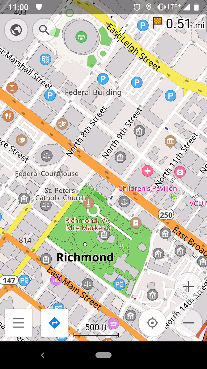 OSMAnd Android app displaying map