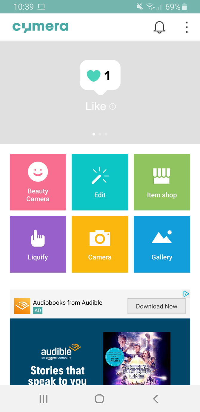 Cymera Android Camera App Initial Splash Menu