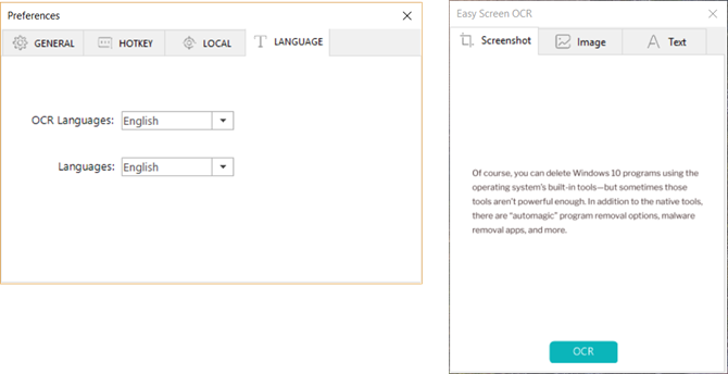 dit is een schermafbeelding van de interface van Easy Screen OCR's interface