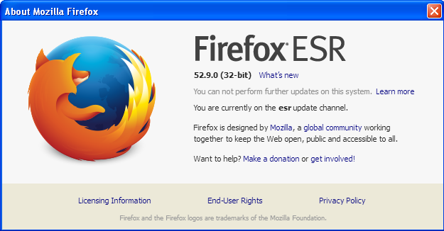 Firefox Windows XP desteklenmiyor