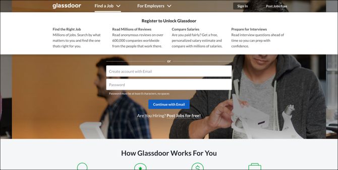 Glassdoor Job Search Main Page