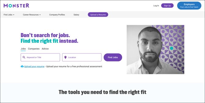 Monster Job Search Main Page