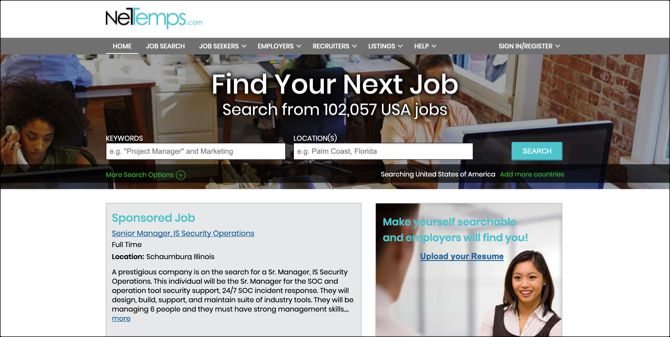 NetTemps Job Search Main Page