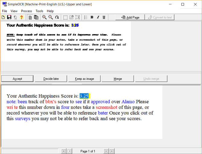 c'est une capture d'écran de l'interface de SimpleOCR's interface