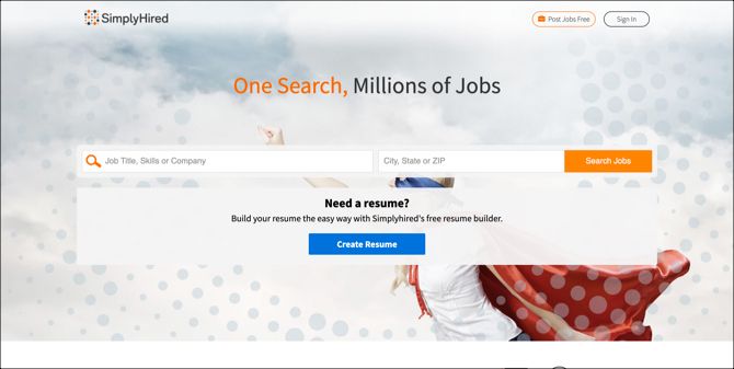 Simply Hired Job Search Main Page