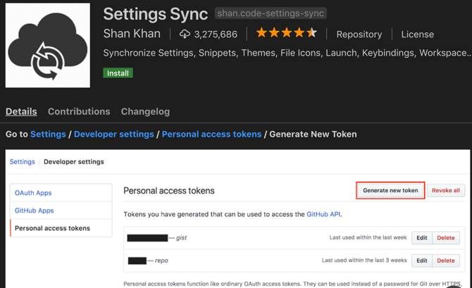 Settings Sync extension for Visual Studio Code
