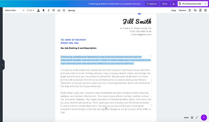 Create a Cover Letter With Canva Delete Body Text