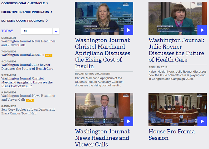 This is a screenshot of Cspan's homepage