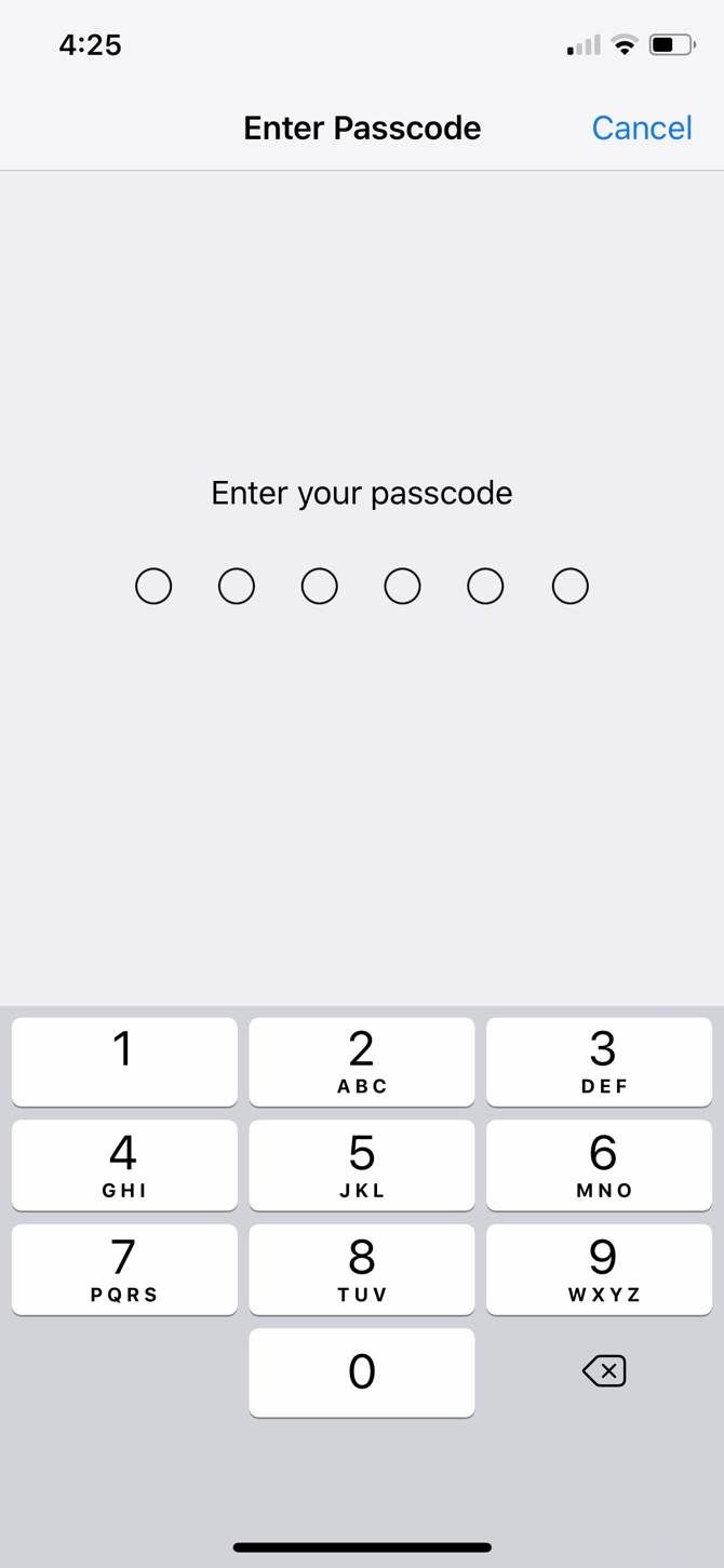 Entering iPhone passcode to reset phone