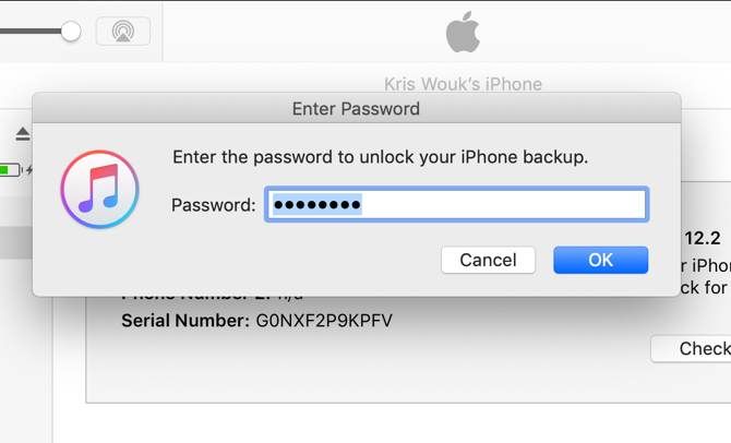 Prompt to enter iPhone backup password