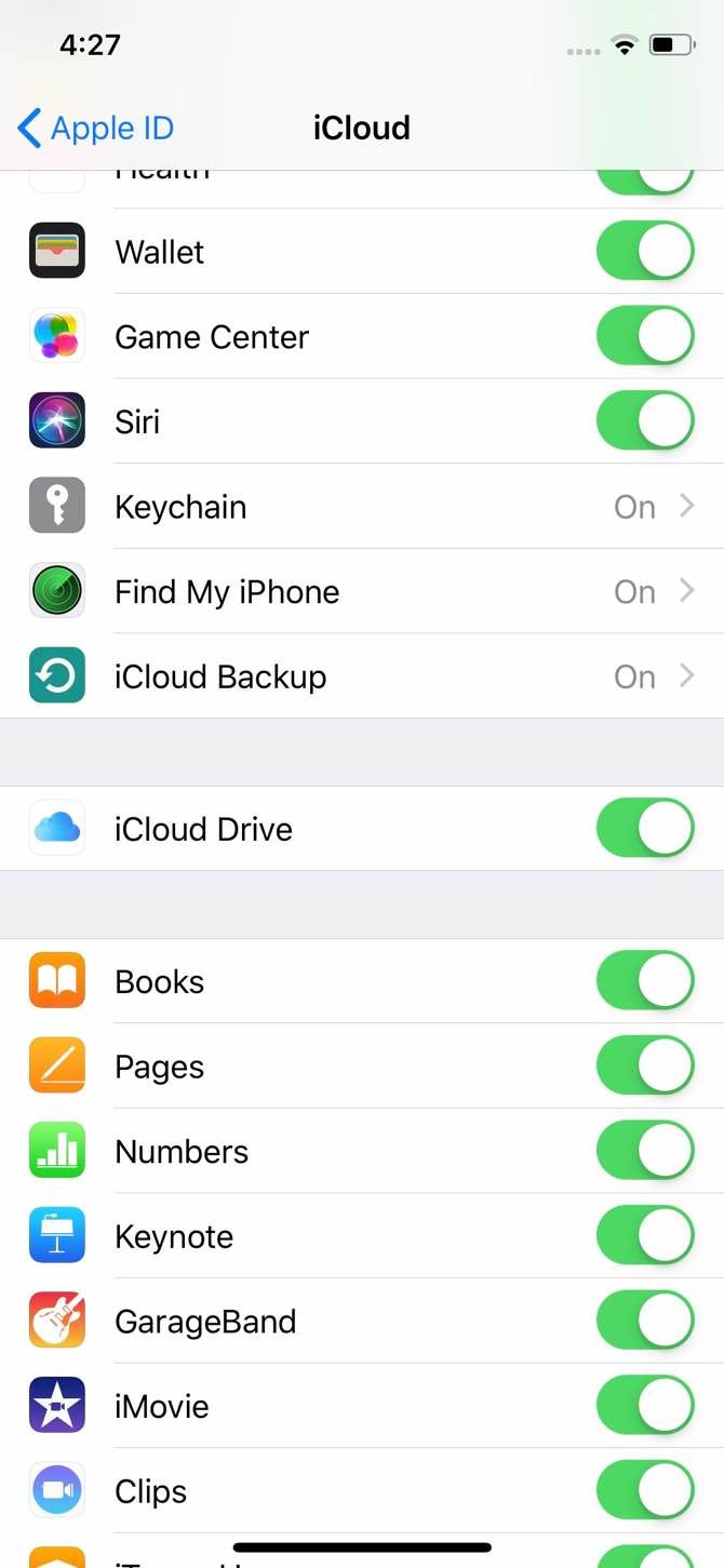 Checking that iCloud Drive is turned on