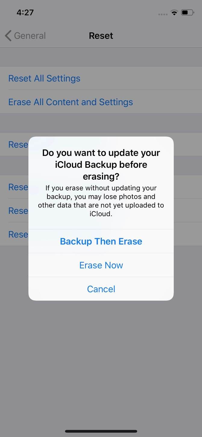 Confirming restoring from iCloud backup