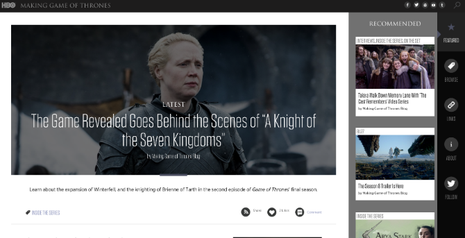 Making Game of Thrones, the official GoT blog for behind the scenes material, is an unheralded gem