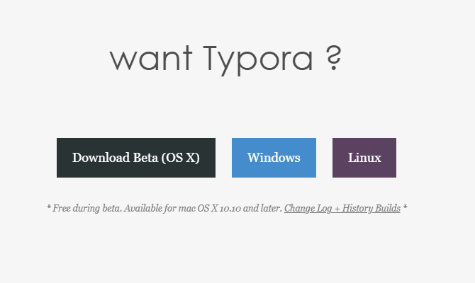 Typora website showing versions for Mac, Windows and Linux