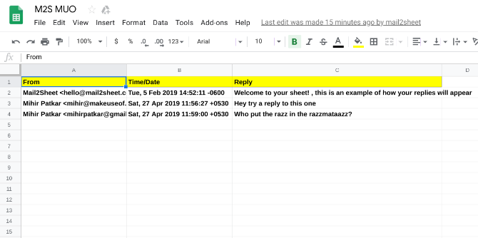 Mail2Sheet turns Gmail replies into a spreadsheet
