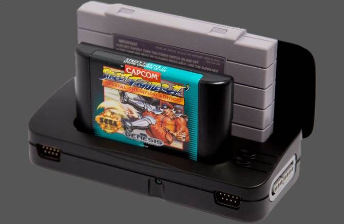 The Retrode 2 with SNES and Genesis cartridges