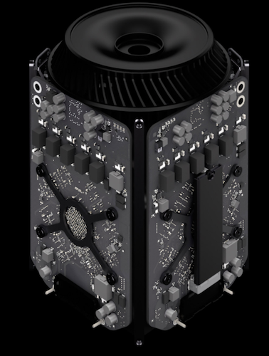 The Mac Pro's fan runs through the middle of the machine