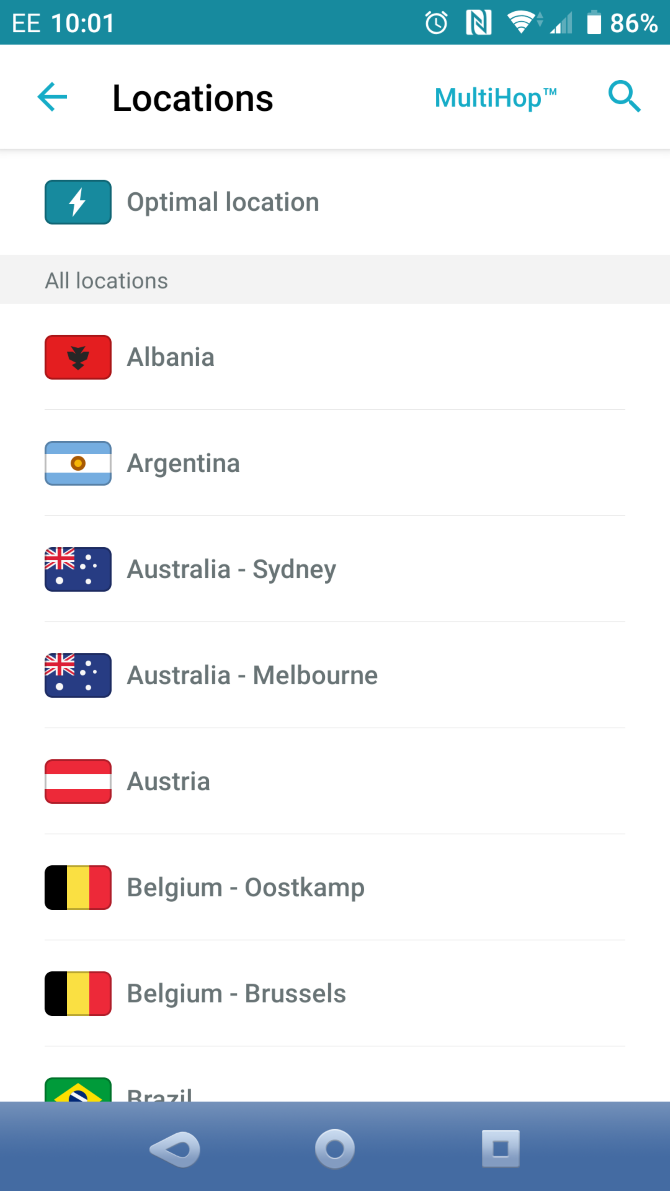 Select a location to connect via with Surfshark VPN