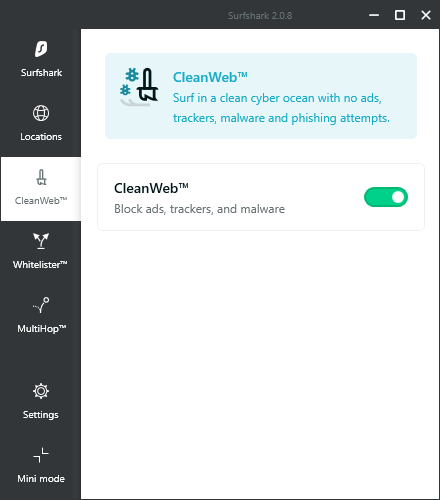 Set privacy options in Surfshark W10 app