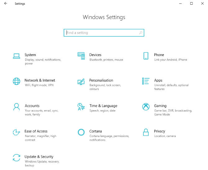 Windows 10 Settings screen